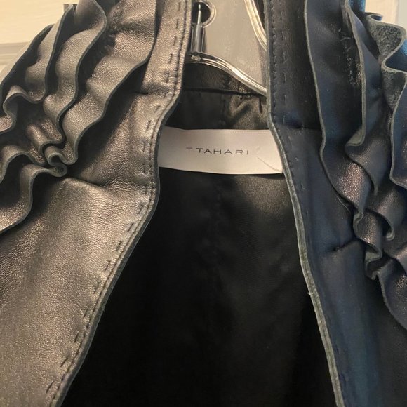 T Tahari ruffled 100% genuine leather jacket - Picture 3 of 4